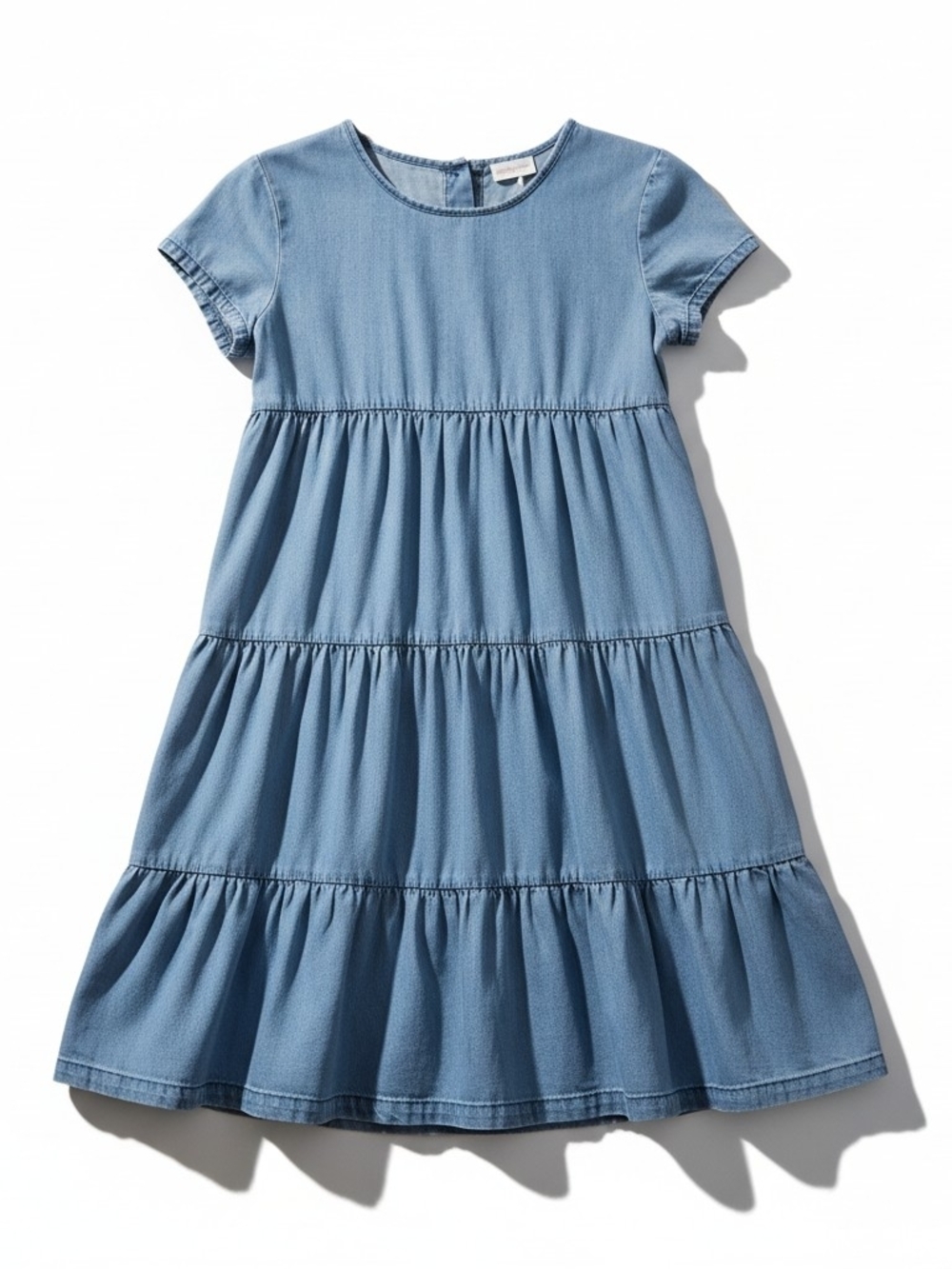 Hanna Andersson Girls' Light Blue Tiered Denim Dress